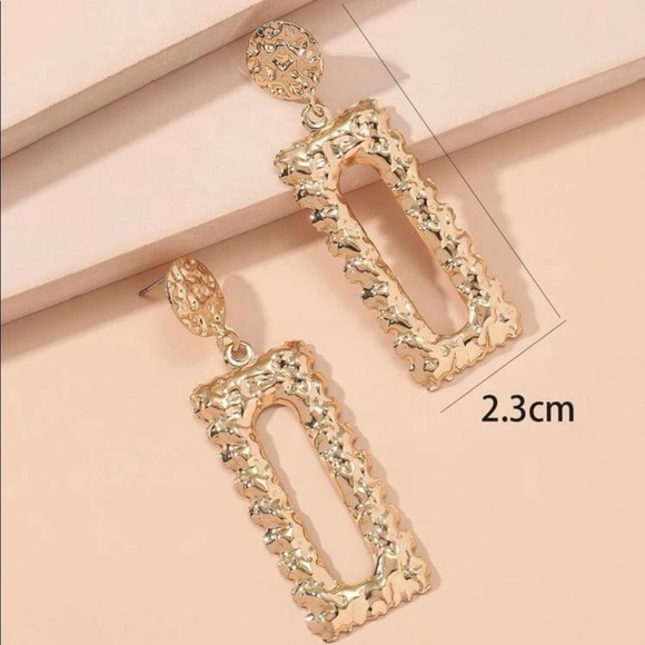 Gold Rectangle Door Knocker Earrings - Picture 5 of 16